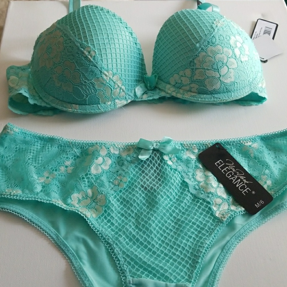 Mint bra and panty set.